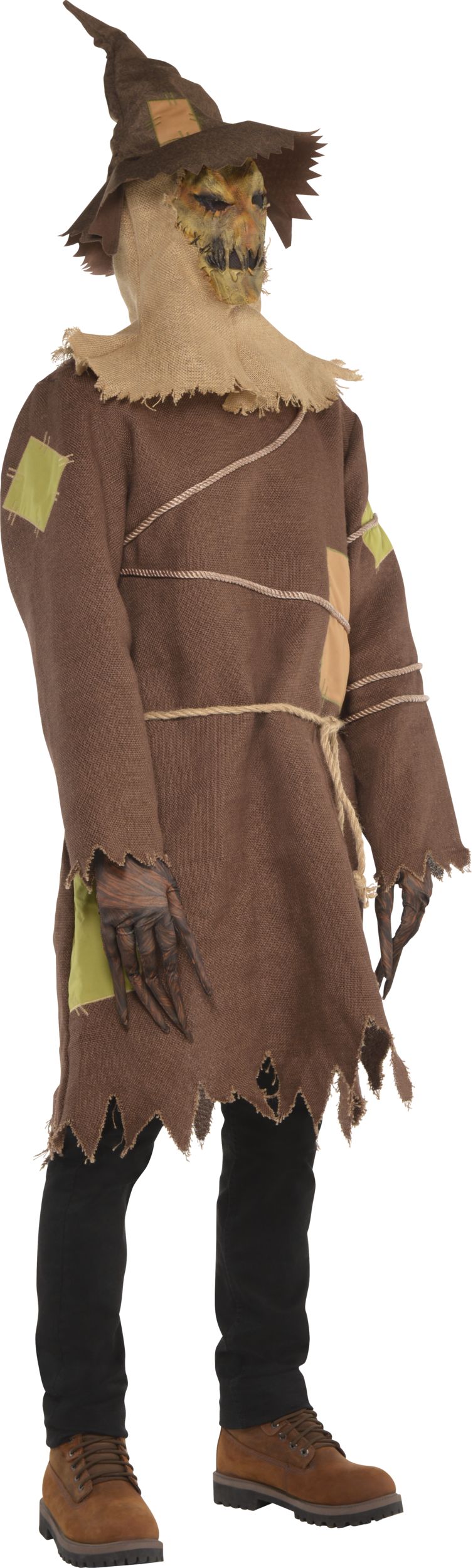 Men's Scary Scarecrow Brown Tunic with Hat/Belt/Gloves Halloween Costume, One Size Front_Angled_Right