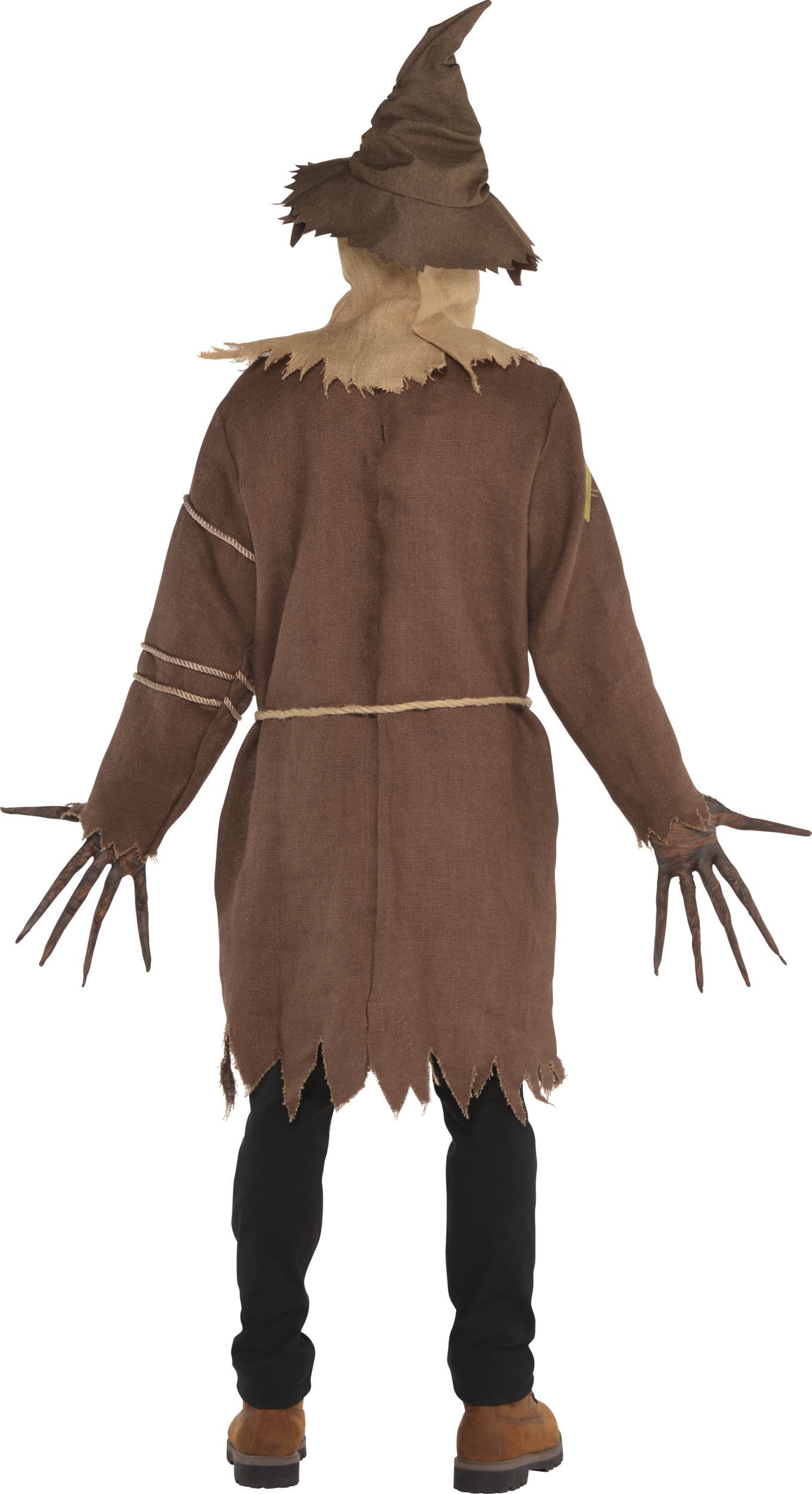 Men's Scary Scarecrow Brown Tunic with Hat/Belt/Gloves Halloween Costume, One Size Back_Flat