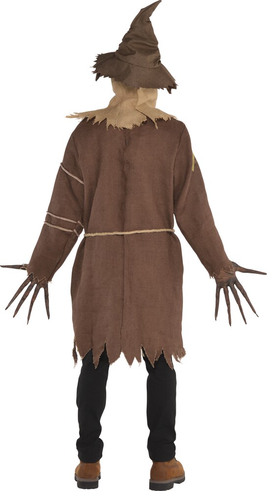 Men's Scary Scarecrow Brown Tunic with Hat/Belt/Gloves Halloween Costume, One Size Party City