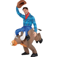 Adult Bull Ride Blue/Brown Inflatable Halloween Costume, One Size Front_Angled_Left