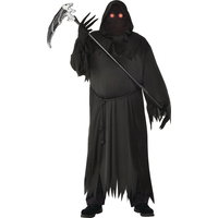 Men's Grim Reaper Black Light-Up Outfit  with Robe Halloween Costume, Assorted Sizes