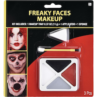 Maquillage de visages effrayants avec 4 couleurs et pinceau, rouge/blanc/noir/gris, 11 g, paq. 3, accessoires de costume pour l'Halloween