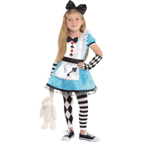 Costume Disney Alice au pays des merveilles Alice, tout-petits, robe bleue avec manchettes/collants/bandeau, taille 3-4 Front_Flat