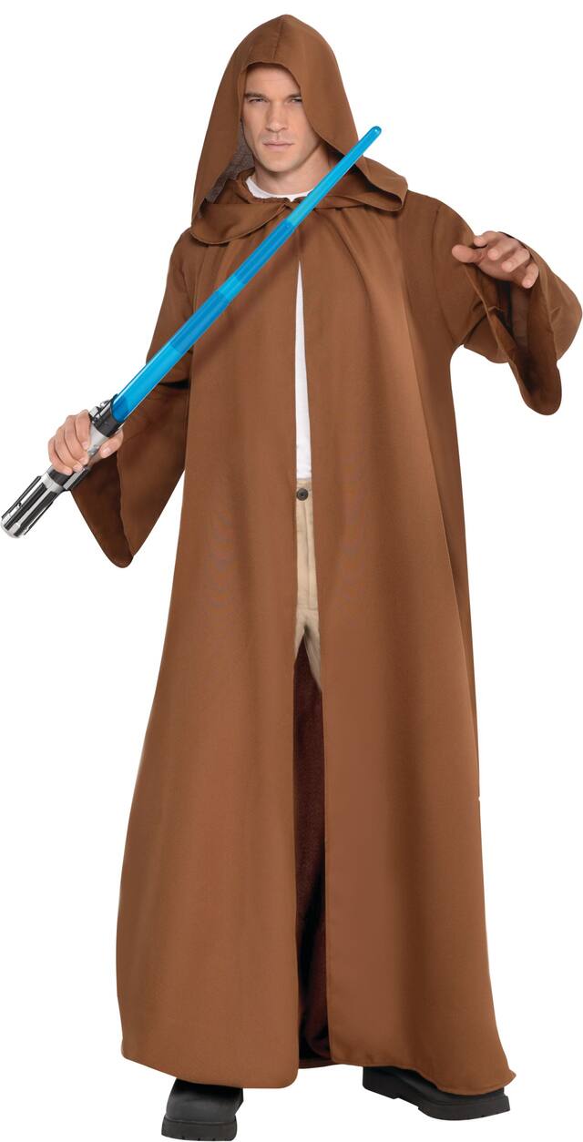 Men's Disney Star Wars Luke Skywalker Brown Robe with Hood Halloween Costume, One Size Front_Flat