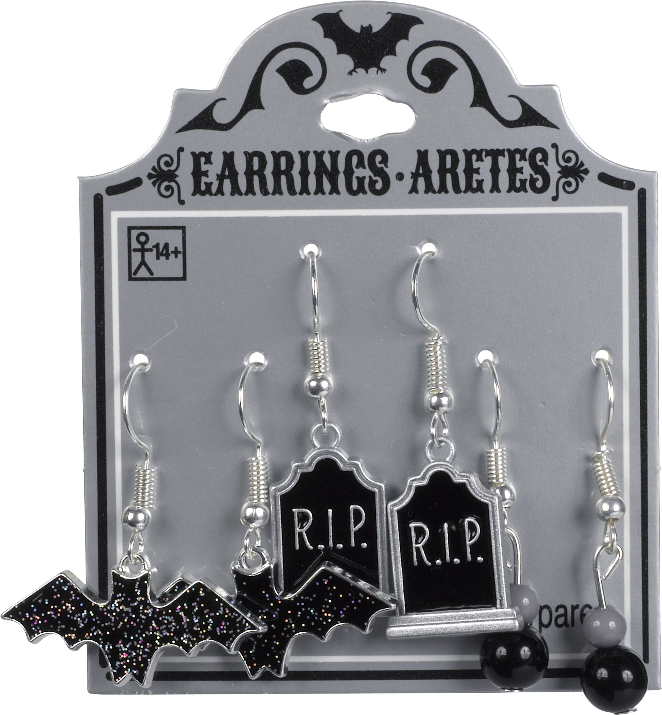 Bat & Tombstone Halloween Earrings Set, 6-pc Front_Flat