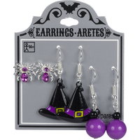 Purple Spider & Witch Hat Halloween Earrings Set, 6-pc Front_Flat