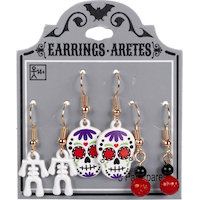 Skeleton & Sugar Skulls Halloween Earrings Set, 6-pc Front_Flat
