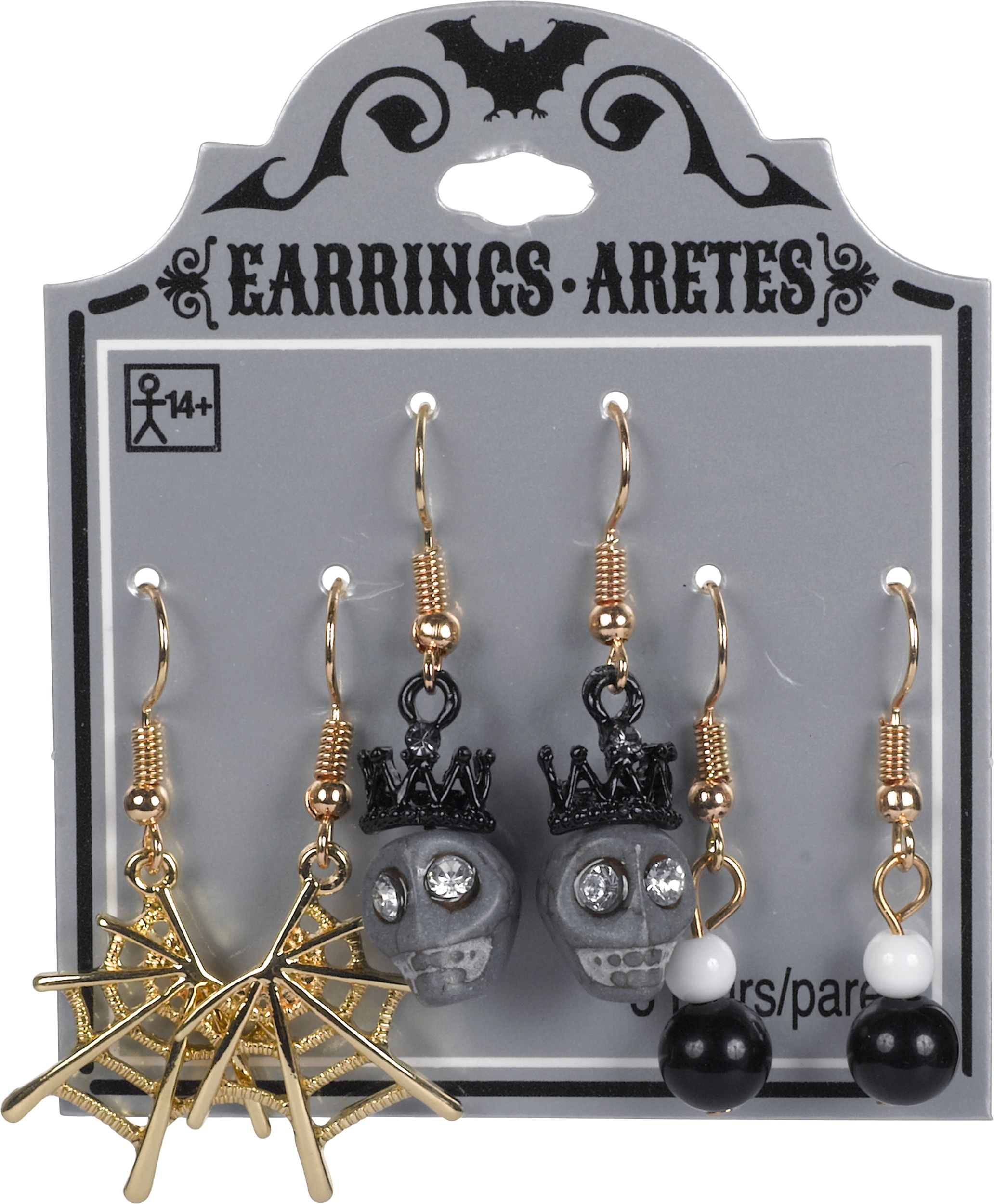 Skulls & Spider Webs Halloween Earrings Set, 6-pc Front_Flat