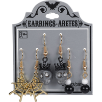 Skulls & Spider Webs Halloween Earrings Set, 6-pc Front_Flat