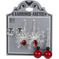 Skull Face & Red Spider Halloween Earrings Set, 6-pc Front_Flat