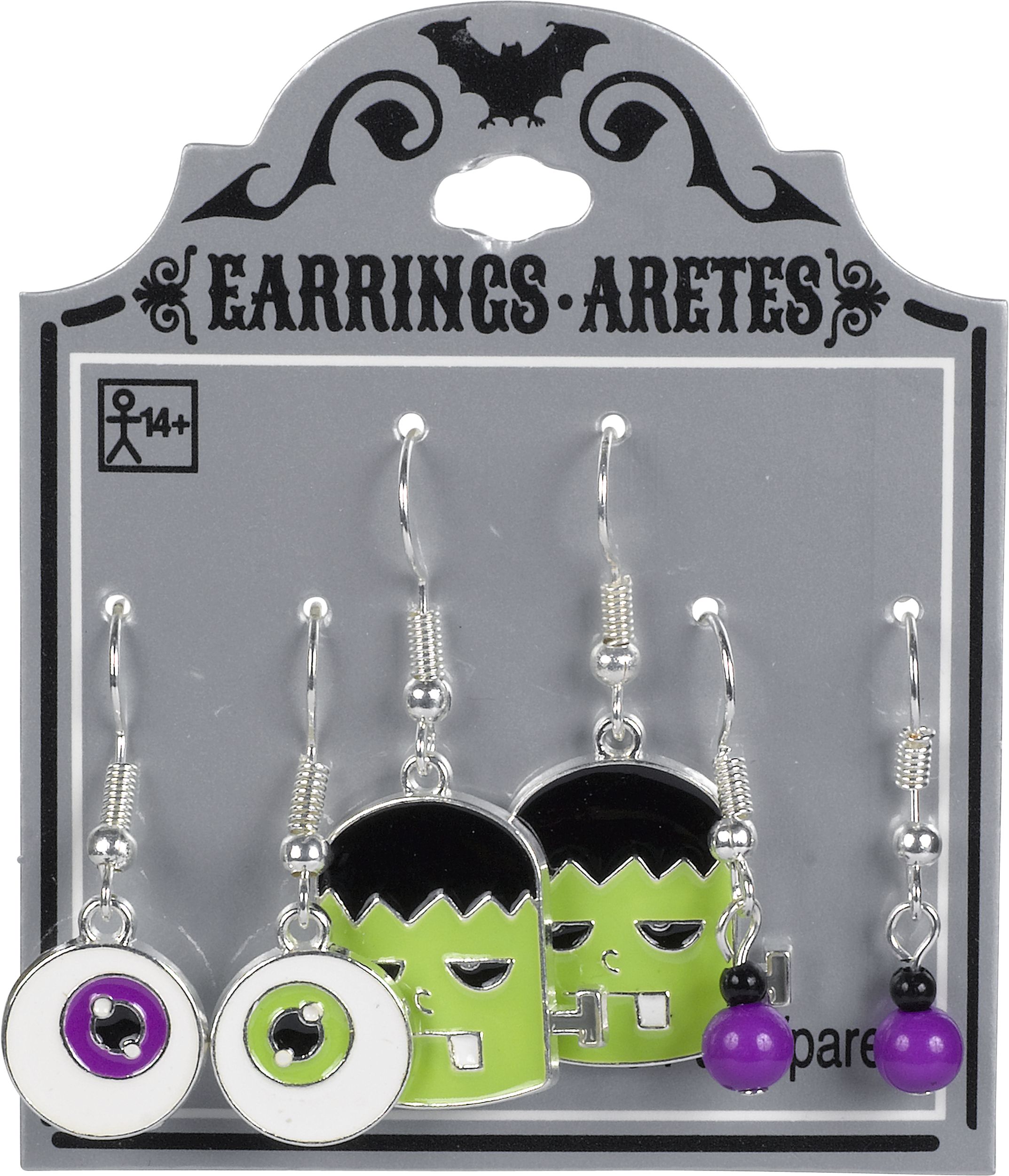 Eyeball & Monster Halloween Earrings Set, 6-pc Front_Flat