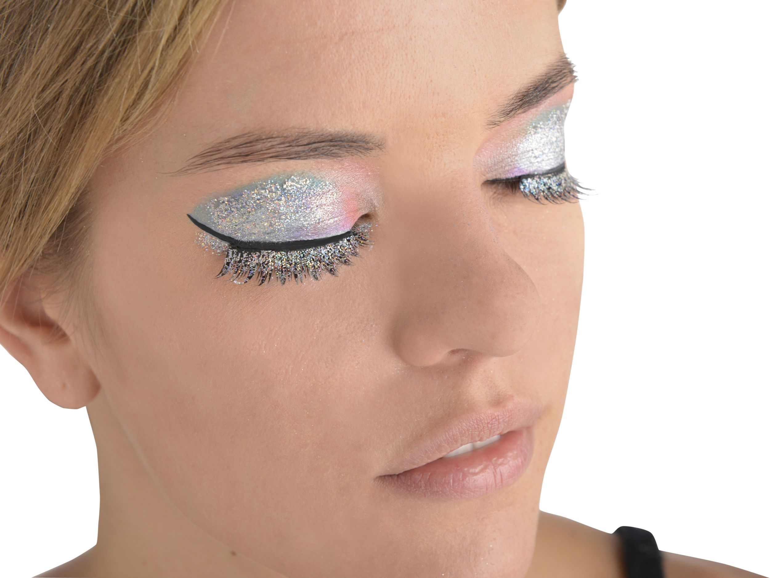 Glitter Fake False Eyelashes, Silver/Black, One Size, Wearable Costume Accessory for Halloween Front_Angled_Right