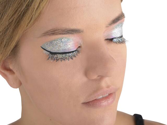 Glitter Fake False Eyelashes, Silver/Black, One Size, Wearable Costume Accessory for Halloween Front_Angled_Right