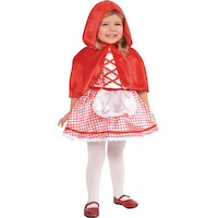 Costume Le petit chaperon rouge, bébés, robe rouge/blanc avec cape et capuchon, tailles variées Front_Flat