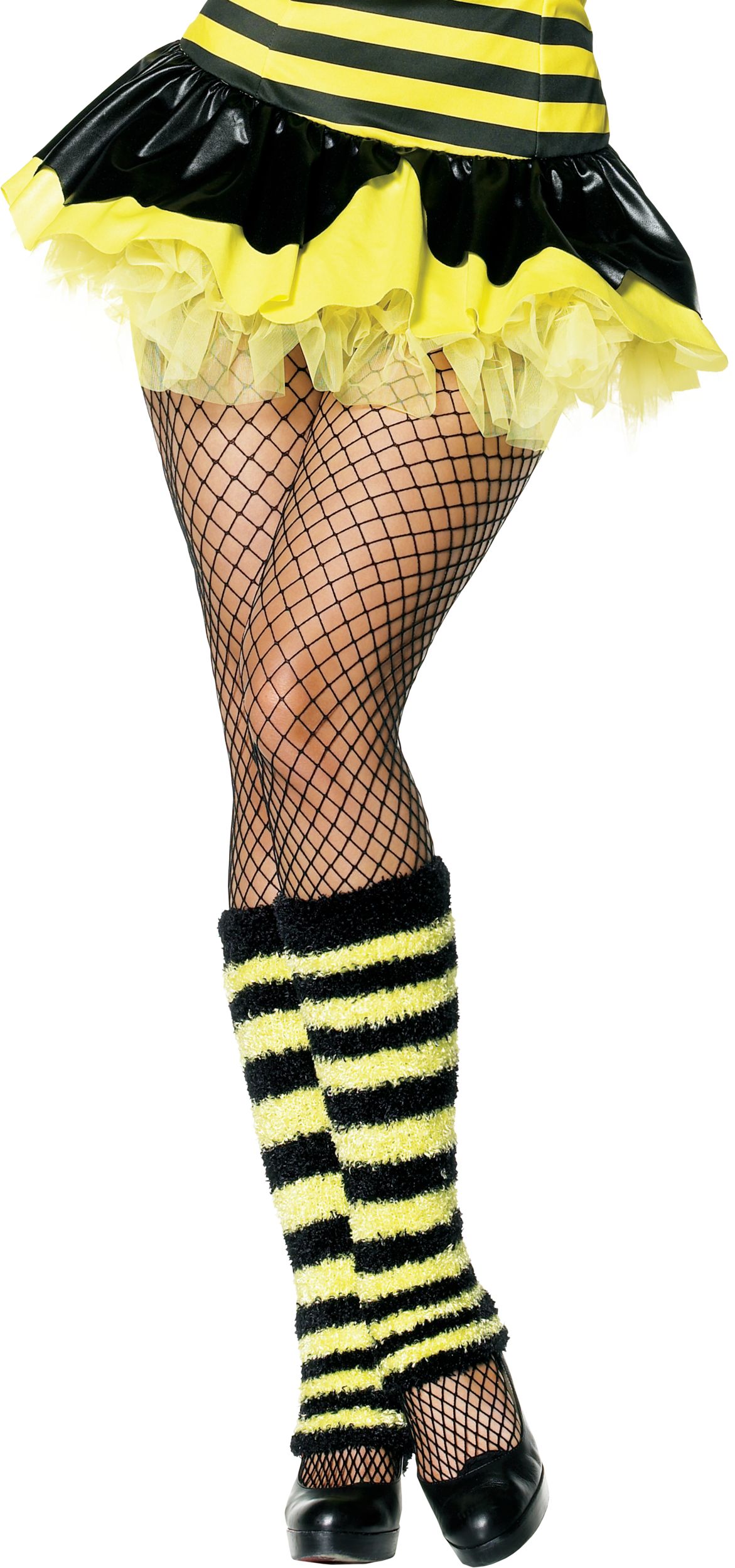 Adult Fuzzy Bumblebee Leg Warmers, Yellow/Black Striped, One Size, Wearable Costume Accessory for Halloween Front_Flat