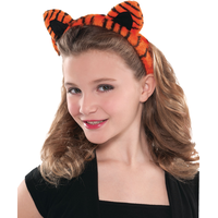 Serre-tête à oreilles de tigre pelucheuses, noir/orange, taille unique, accessoire de costume à porter pour l'Halloween Front_Angled_Left