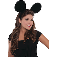 Big Plush Mouse Ears Headband, Black, One Size, Wearable Costume Accessory for Halloween