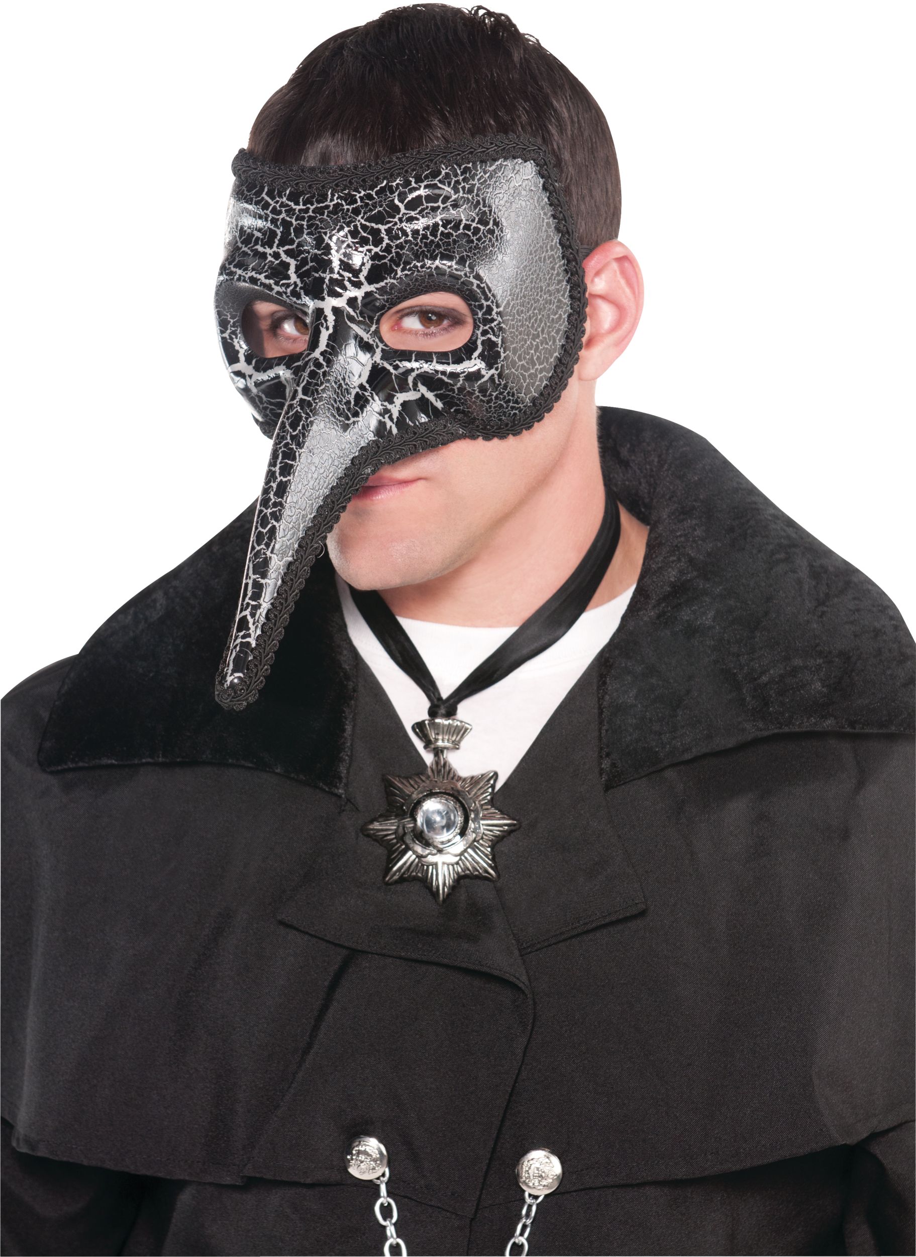 Masque de long nez noir craquelé, adultes, taille universelle Front_Angled_Left