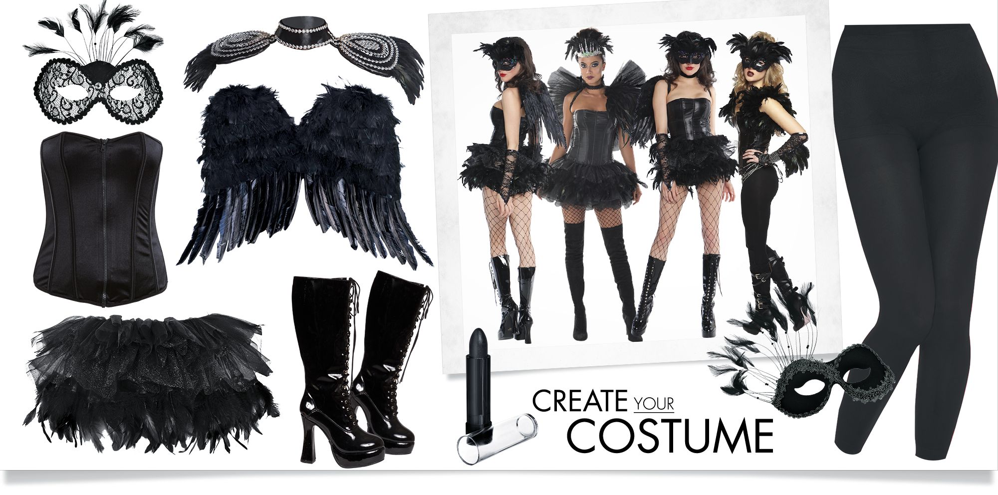 Fantasy Raven Feather Masquerade Mask Composite_or_Mixed