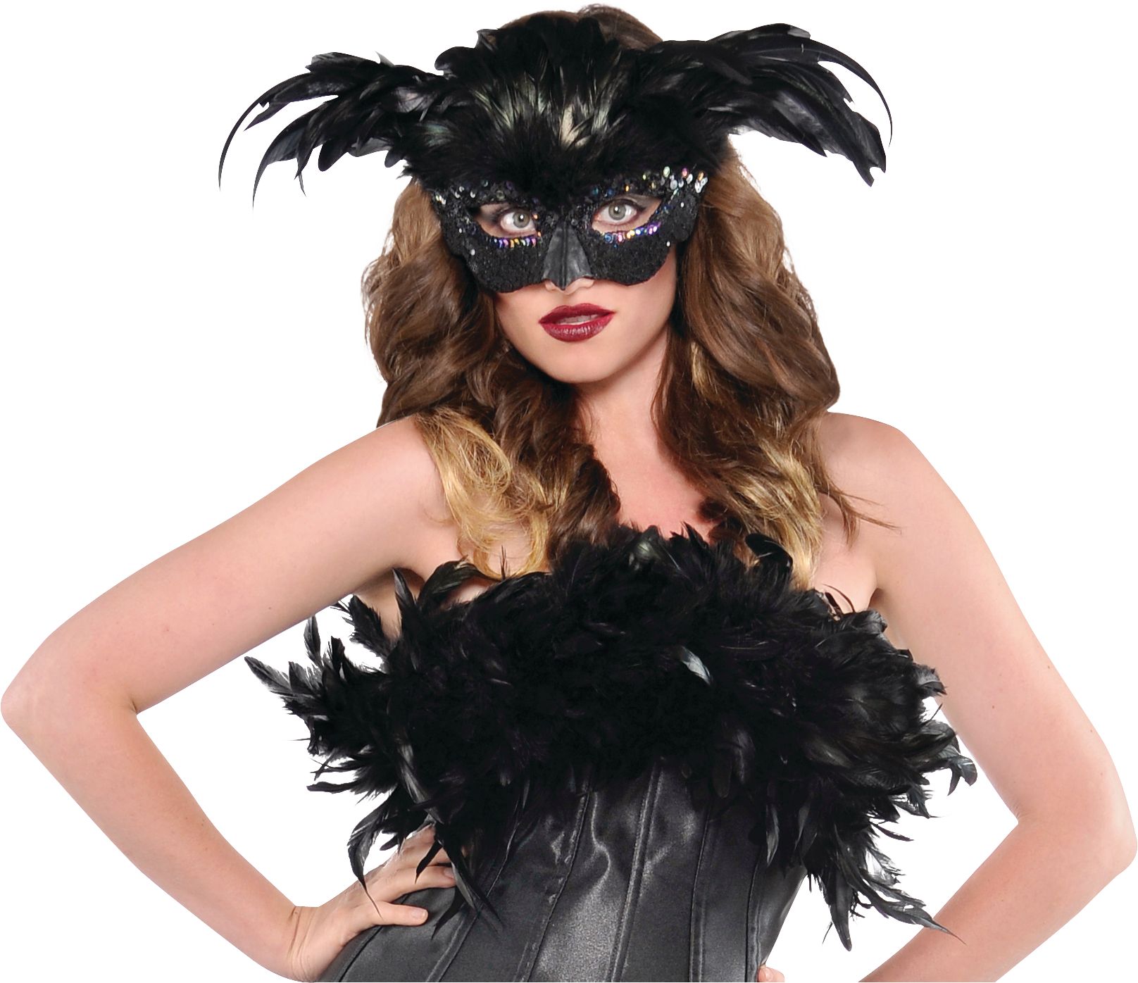 Fantasy Raven Feather Masquerade Mask Front_Flat