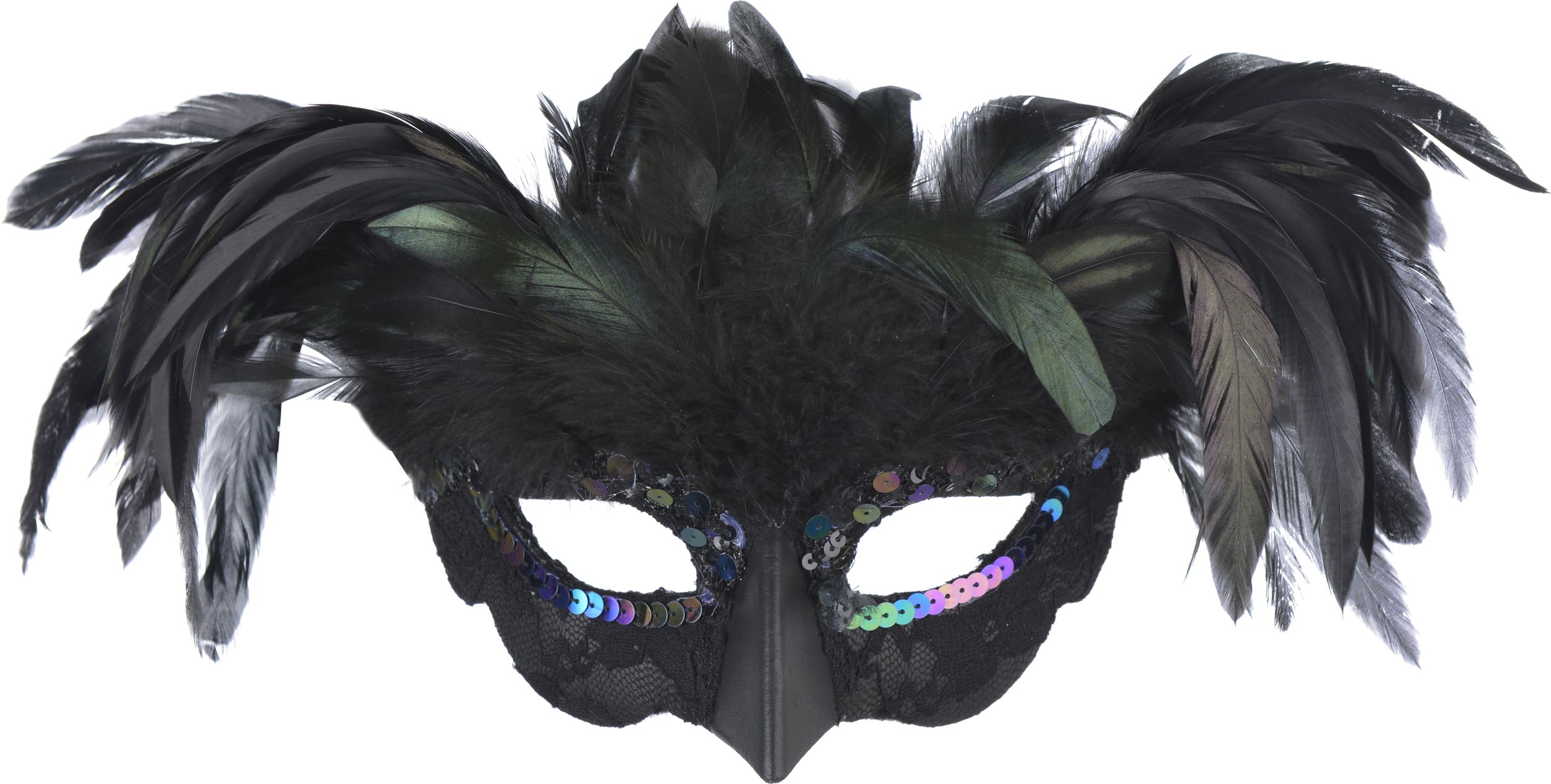 Fantasy Raven Feather Masquerade Mask Front_Flat