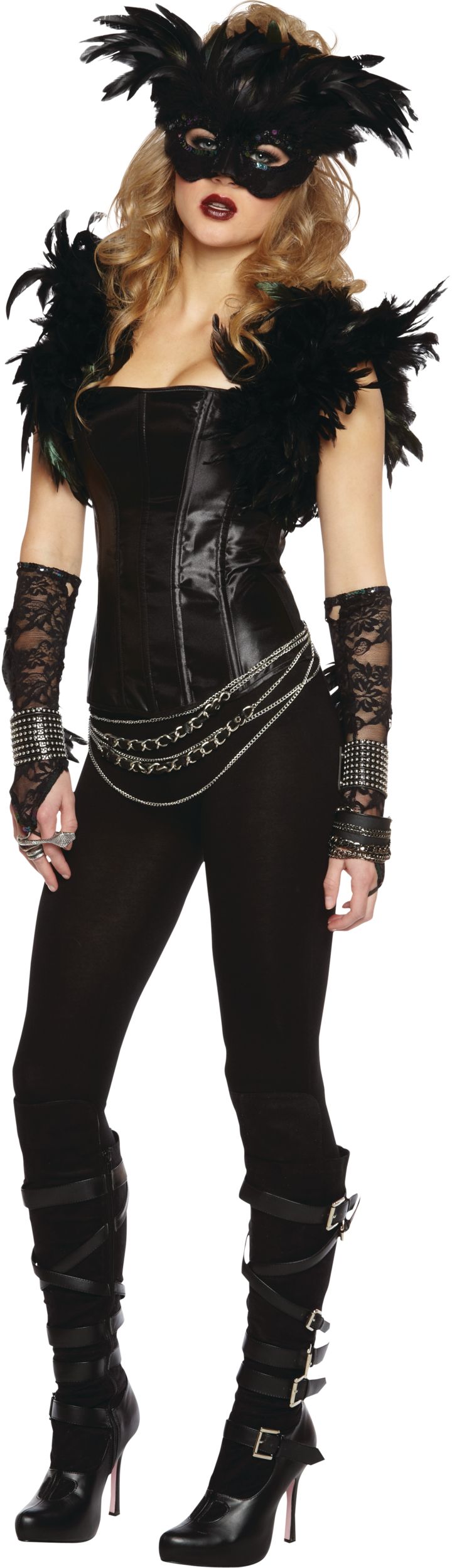 Fantasy Raven Feather Masquerade Mask Front_Angled_Left