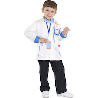 Kids' Doctor Blue Scrubs with Shirt & Pants Halloween Costume, Assorted Sizes Front_Angled_Right