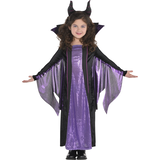 Kids' Disney Sleeping Beauty Maleficent Black/Purple Sequin Dress with Headband Halloween Costume, Assorted Sizes Front_Flat