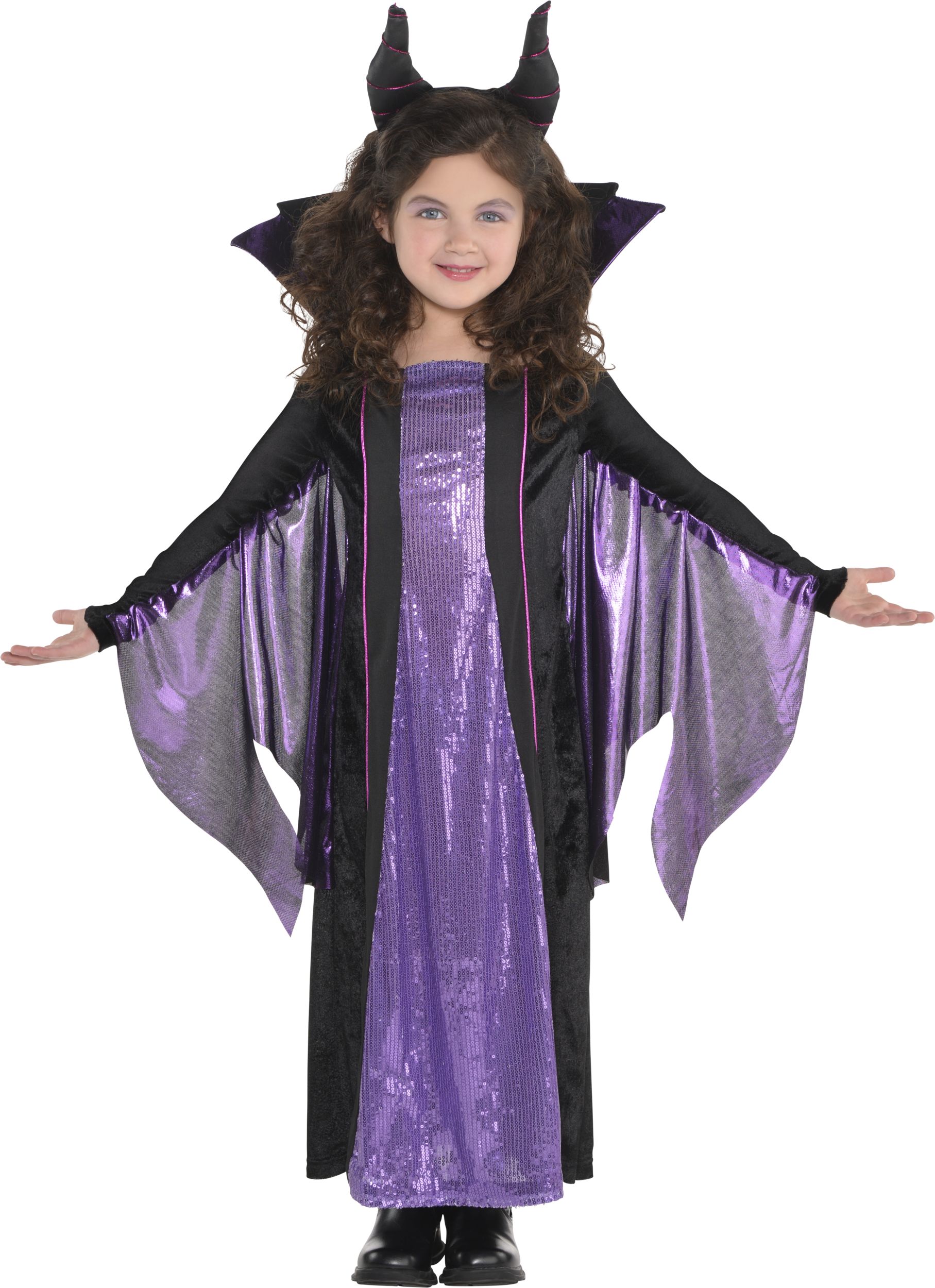 Assorted　City　Kids'　Black/Purple　Halloween　Disney　Dress　Headband　with　Sleeping　Sequin　Party　Beauty　Sizes　Maleficent　Costume,