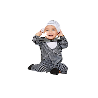 Amscan Disney The Nightmare Before Christmas Jack Skellington Halloween Costume, Black/White Pinstripe Jumpsuit with Hat, Infant, Assorted Sizes Front_Flat