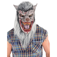 Werewolf Furry Bloody Mask with Hair, Grey, One Size, Wearable Costume Accessory for Halloween