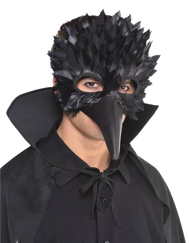 Black Crow Feather Party Mask Front_Angled_Right