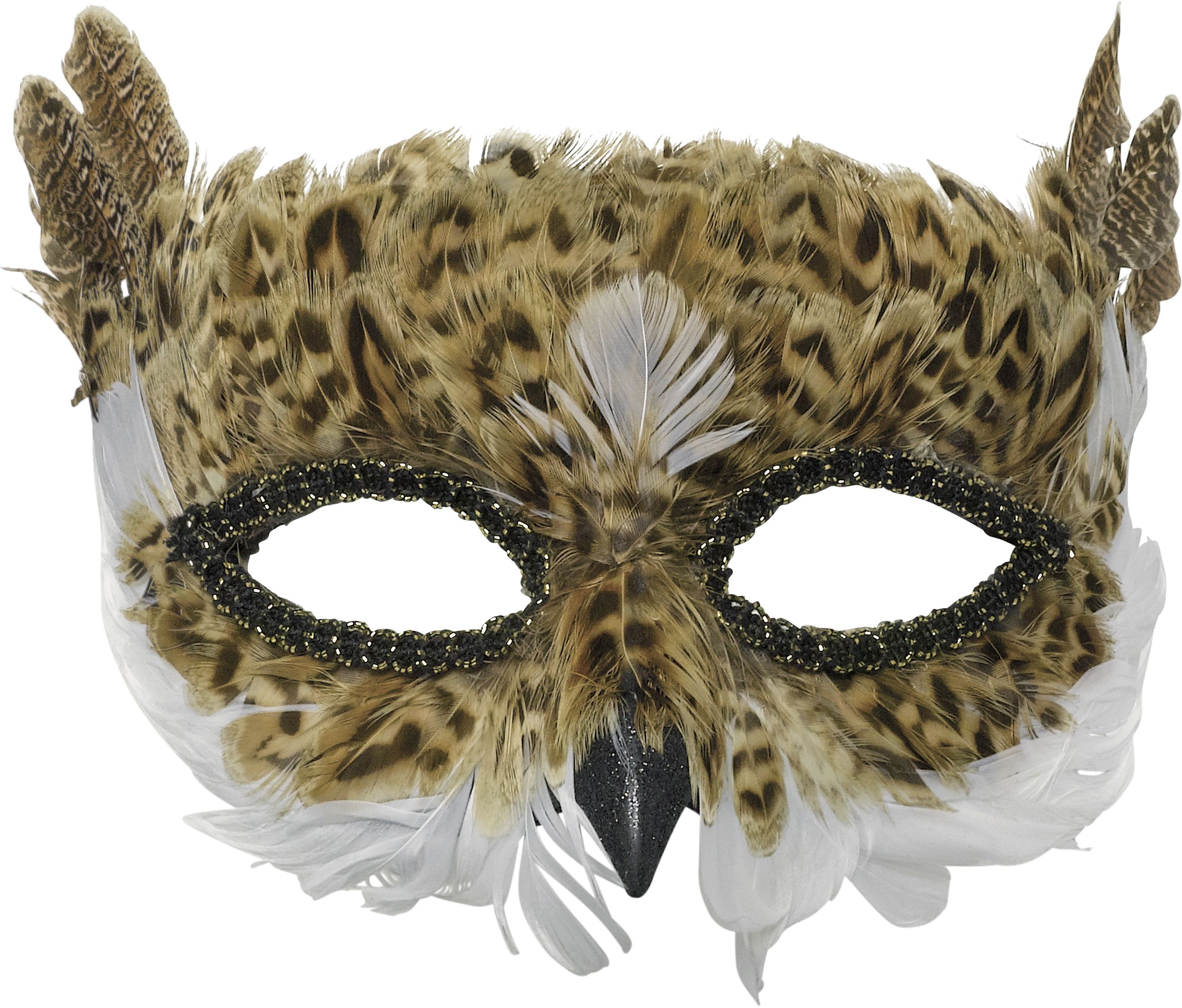Masque en plumes de hibou brun Front_Flat