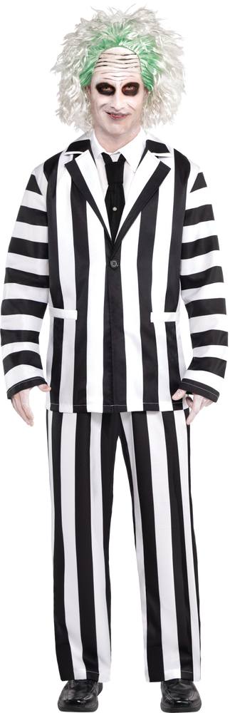 Men's Beetlejuice Black/White Striped Suit With Tie Halloween Costume ...