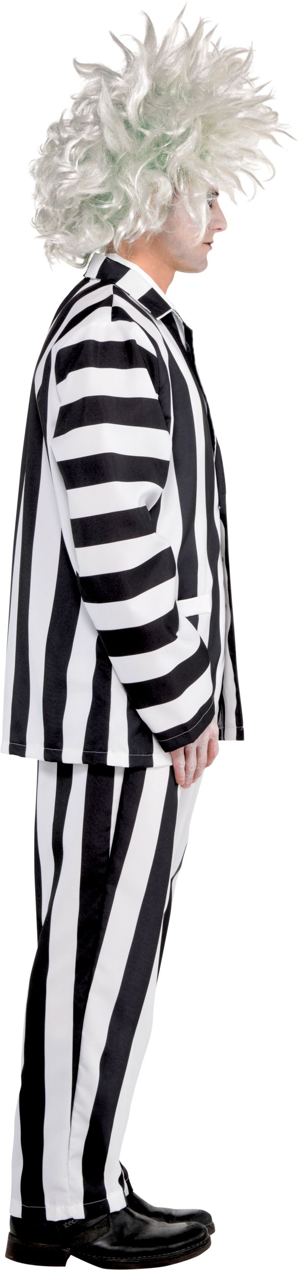 Men's Beetlejuice Black/White Striped Suit with Tie Halloween Costume, One Size Side_Right