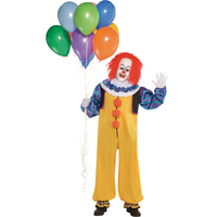Men's IT Original Pennywise Clown Multi-Coloured Jumpsuit with Mask & Gloves Halloween Costume Front_Flat