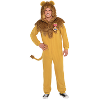 Men's The Wizard of Oz Cowardly Lion Orange Jumpsuit with Hood Halloween Costume, Assorted Sizes