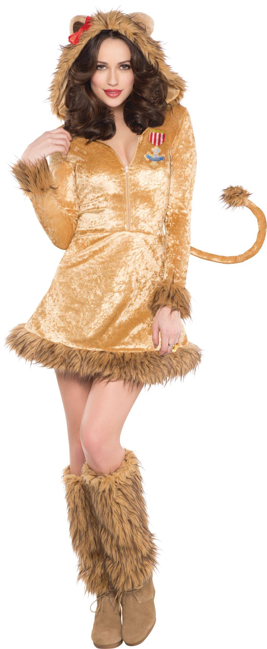 Womens The Wizard Of Oz Cowardly Lion Orange Dress With Hood And Leg Wamers Halloween Costume 2951