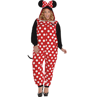 Women's Disney Minnie Mouse Red/White Polka Dot Jumpsuit with Ears & Tail Halloween Costume, Plus Size Front_Flat