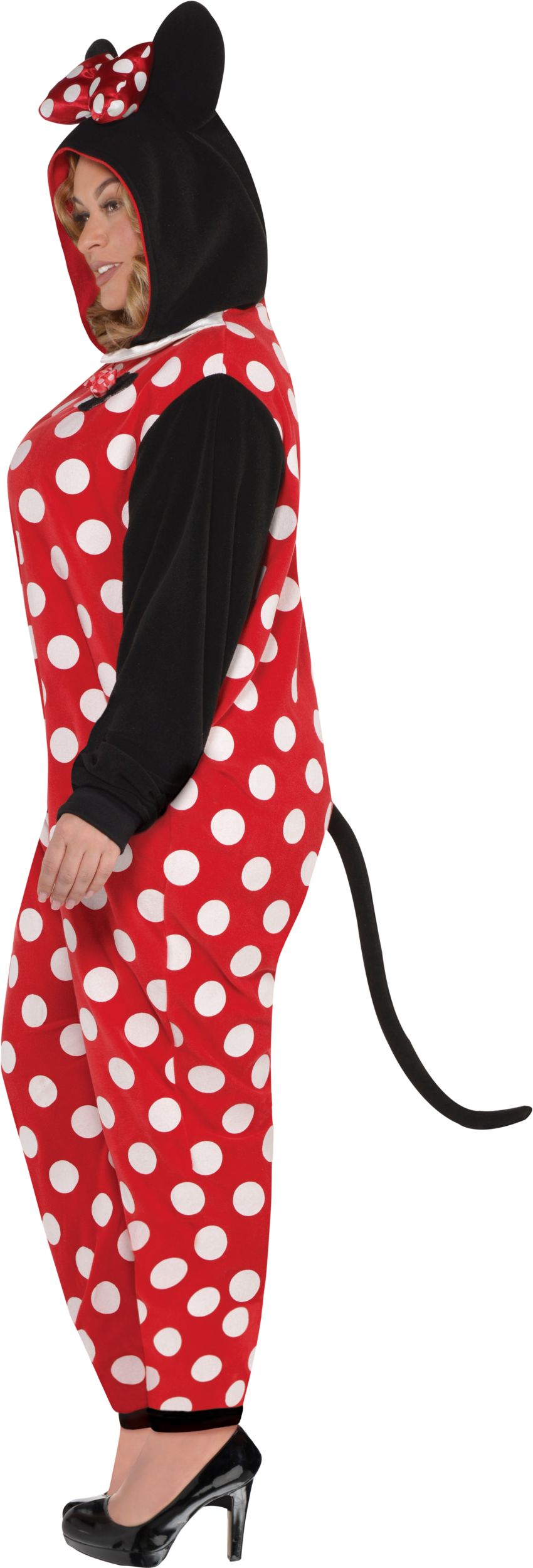 Women's Disney Minnie Mouse Red/White Polka Dot Jumpsuit with Ears & Tail Halloween Costume, Plus Size Side_Left
