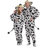 Adult Cow Black/White Jumpsuit with Hood & Tail Halloween Costume, Assorted Sizes Front_Flat