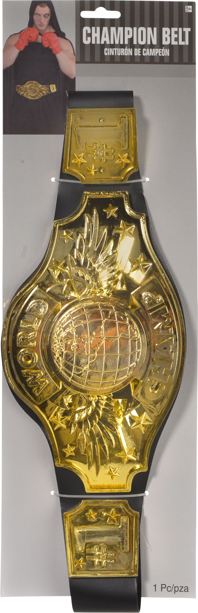 "World Champ" Championship Wrestling Boxing Belt, Gold, 45-in, Wearable Costume Prop for Halloween Front_Flat