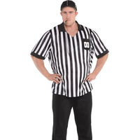 Adult Sports Referee Kit with T-Shirt, Hat & Whistle, Black/White Striped, One Size, 3-pk, Wearable Costume Accessories for Halloween Front_Flat