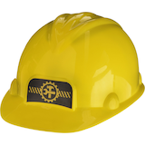 Casque de protection en plastique de travailleur de la construction, motif d'outils, jaune, taille unique, accessoire de costume à porter pour l'Halloween Front_Angled_Left