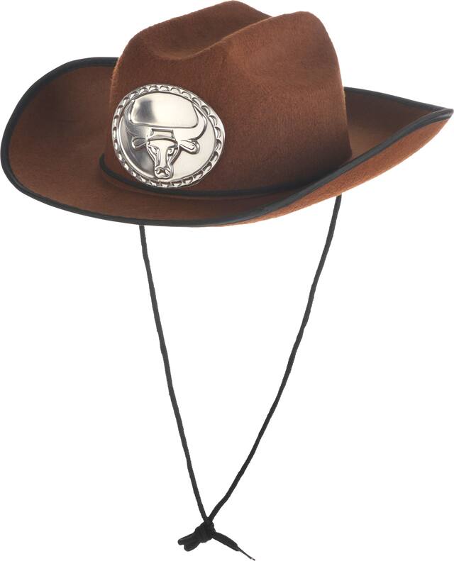 Chapeau de cowboy western avec médaillon de vache, brun/argenté, taille unique, accessoire de costume à porter pour l'Halloween Front_Angled_Left