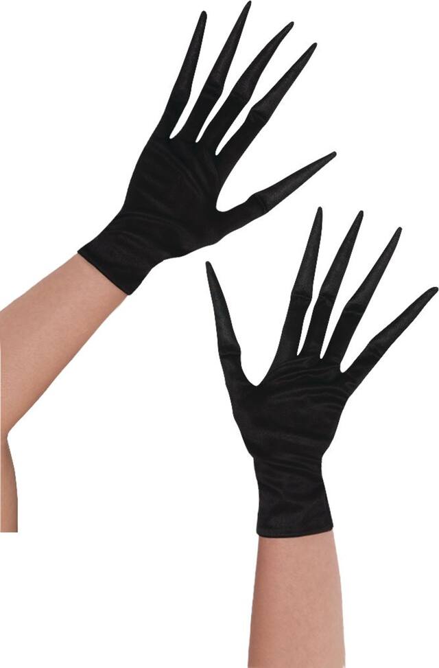 Kids' Long Pointy Witch Finger Gloves, Black, One Size, Wearable Costume Accessory for Halloween Overhead_Flat