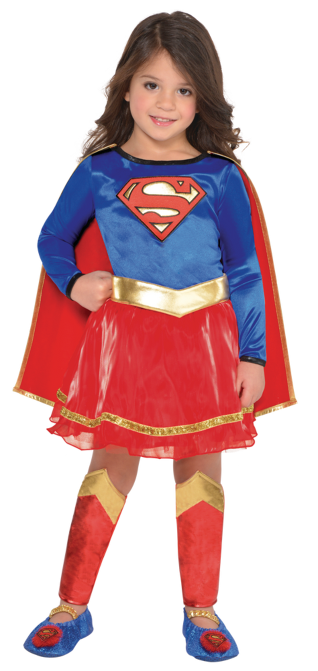 Kids' DC Supergirl Blue/Red Dress with Cape & Leg Warmers Halloween