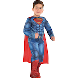 Costume DC Superman, enfants, combinaison bleu/rouge avec cape et couvre-bottes, tailles variées Front_Angled_Right