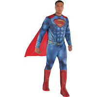 Costume DC Superman, hommes, combinaison bleu/rouge avec cape et couvre-bottes, taille universelle Front_Angled_Right