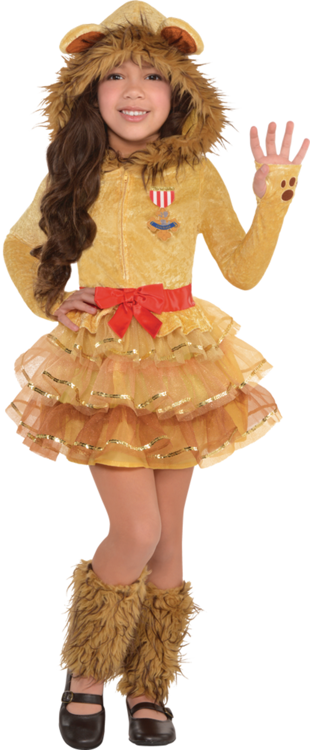 Kids' The Wizard of Oz Cowardly Lion Orange Dress with Hood & Leg Wamers Halloween Costume